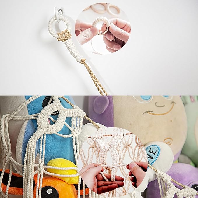 Stuffed Animal Hammock Corner Wall Stuffed Animal Net or Hammock for Stuff Animal Storage Plush Toy Holder Boho Macrame Toy Display for Nursery Playroom Kid's Room