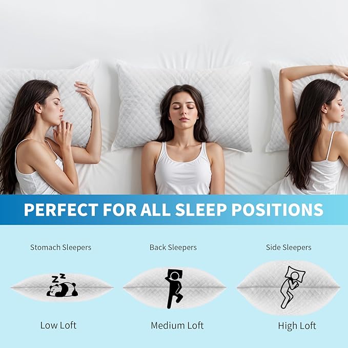Shredded Memory Foam Pillows, Bed Pillows Queen Size Set of 2, Cooling Pillows for Sleeping, Adjustable Firm Pillows for Side Back and Stomach Sleepers, Bed Pillows with Washable Removable Cover