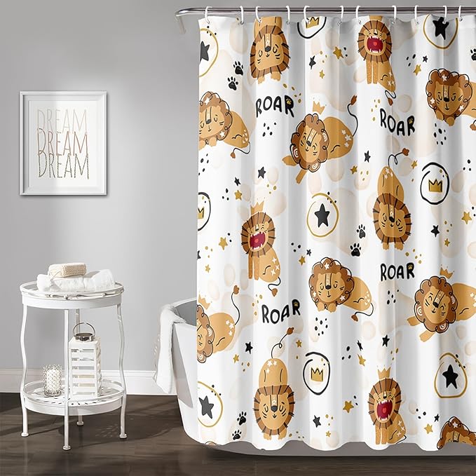 AILONEN Cute Lion Shower Curtain for Bathroom, Children Kwwaii Animal Bathroom Curtain Decor,Printed Bath Curtain for Boys Girls 72" W*78" H Polyester Waterproof Bathroom Curtain with 12 Hooks