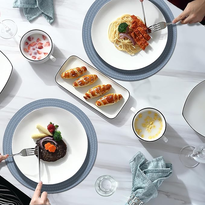 Round Placemats Set of 6, Cotton Rope Woven Table Mats, Hot Pads for Kitchen, Non Slip Heat Resistant Place Mats, 13 Inches Braided Placemat for Farmhouse Decor and Kitchen Table Decor (Blue)