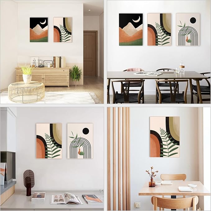 Gisipameis Framed Boho Wall Art Set of 3, Mid Century Modern Decor, Minimalist Black Beige Botanical Bathroom Wall Art 12" x 16" Canvas Prints Ready To Hang for Bedroom Living Room