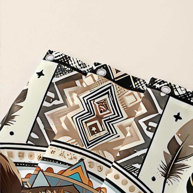 AILONEN Dreamcatcher Wolf Shower Curtain for Bathroom Decor,Retro Boho Wolf Bath Curtain for Kids Boys Girls,Print Polyester Waterproof with 12 Plastic Hooks 72" W*96" H