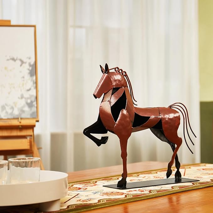 Horse Statue, Unique Metal Art Sculpture for Vintage Home Decor, Modern Decor, Gift for Horse Lovers (Brown)