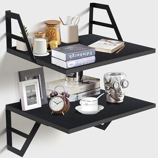Set of 2 Deep Floating Shelves; Wall Mounted Book Shelf for Living Room, Bedroom Shelves for Wall Decor; Shelves for Wall Storage; Shelving with Metal Brackets, 12 Inches (Black)