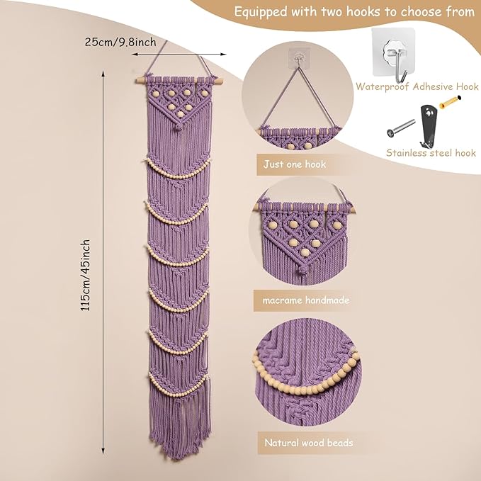 Ball Cap Hanger-1 Pack-Boho Macrame Cap Holder Wall Hat Organizer for Baseball Cap Holder Over Door, Hat Rack for Wall, Cap Rack for Decoration and Display(purple)