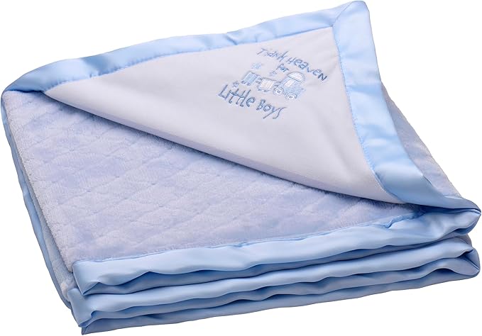 Little Me 2-Ply Baby Blanket with Thank Heaven for Little Boys Embroidery and Satin (Blue, 30 in. x 40 in.)