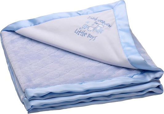 Little Me 2-Ply Baby Blanket with Thank Heaven for Little Boys Embroidery and Satin (Blue, 30 in. x 40 in.)