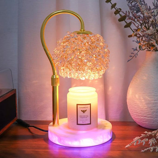 Candle Warmer Lamp with Timer - Dimmer Electric Candle Lamp Warmer with RGB Mode, 312 K9 Crystals Lampshade,Adjustable Height Wax Warmer Lamp with 2 Bulbs for Jar Candles,Gifts for Mom Womens
