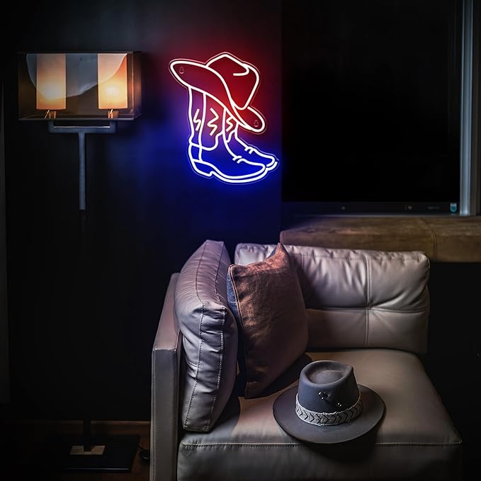 Kavaas Cowboy Boot Neon Sign, Neon Cowboy Hat Sign for Wall Decor | Western Neon Sign for Bedroom, Bar, Office, Man Cave - Best Gifts for Rodeo Enthusiast, Birthday, Christmas