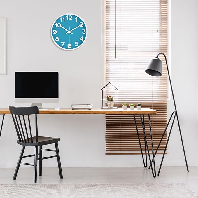 HIPPIH Wall Clock 2 Pack, 10 Inch Modern Wall Clocks Battery Operated, Non Ticking Silent Wall Clock, Simple Small Analog Wall Clock for Living Room, Bedroom, Kitchen, School, Office, Blue