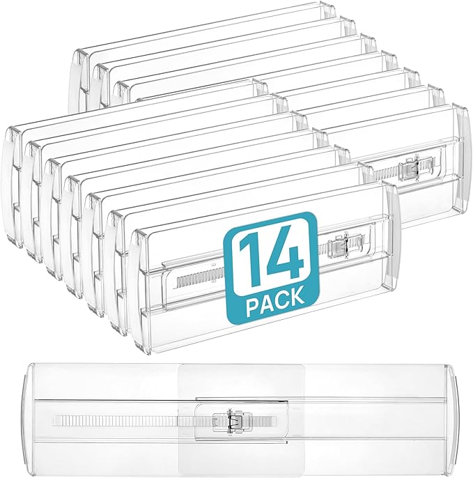 Vtopmart 14 Pack Drawer Dividers for Clothes, Adjustable 4" High Expandable from 10.2"-16.6" Dresser Drawer Organizer, Clear Plastic Separators for Dresser, Baby Clothing, Cosmetic and Office Storage