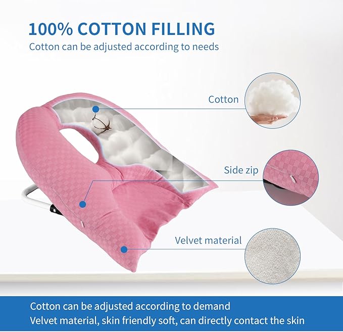 Face Down Pillow for Sleeping, Prone Pillow for Vitrectomy or Retinal Surgery, Adjustable Height Prone Prone Pillow Face Down Sleep, Retina Lying Pillow Eye Surgery Recovery (Checkerboard Pink)