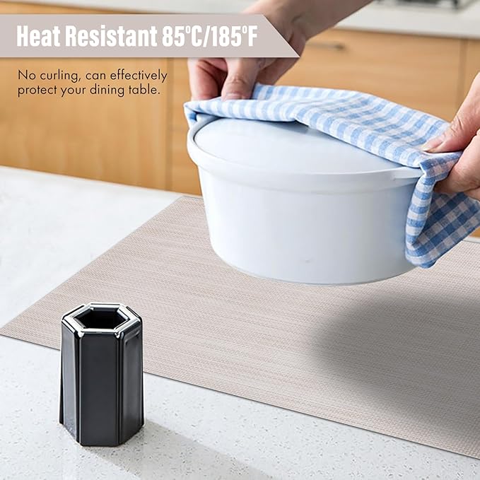 Winknowl Placemats Set of 8 Woven Vinyl Insulation Indoor Place mats for Dining Table, Washable Durable PVC Table Mats (Beige)