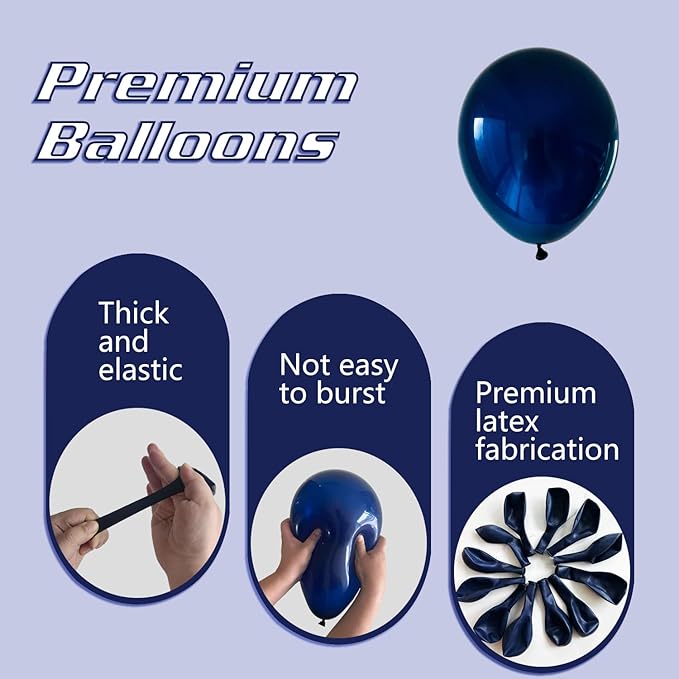 Navy Blue Balloons 145pcs Different Sizes 5in 10in 12in 18in Dark Blue Round Latex Balloon Arch Kit Garland for Graduation Wedding Baby Shower Birthday Party Decoration