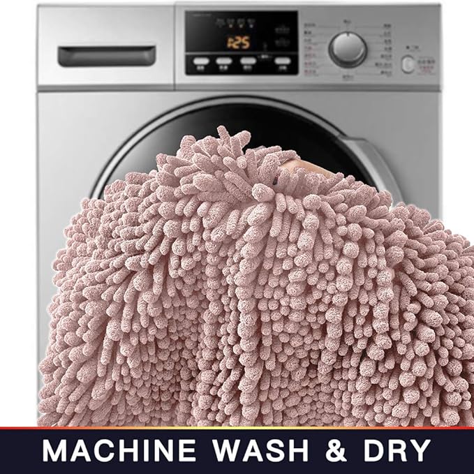 Walensee Bathroom Rug Non Slip Bath Mat (24x17 Inch Dusty Pink) Water Absorbent Super Soft Shaggy Chenille Machine Washable Dry Extra Thick Perfect Absorbant Best Small Plush Carpet for Shower Floor