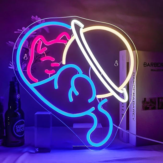 NOSUN Astronaut Cat Neon Signs - Blue Light Up Wall Decor for Bedroom Bar Party - Funny Neon Cat Sign Gifts for Kids/Adult/Women