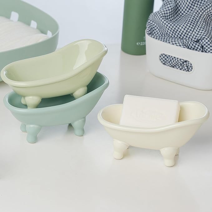 5.6" Ceramic Mini Bathtub Soap Dish Decortative Clawfoot Bathroom Soap Dish (Green)