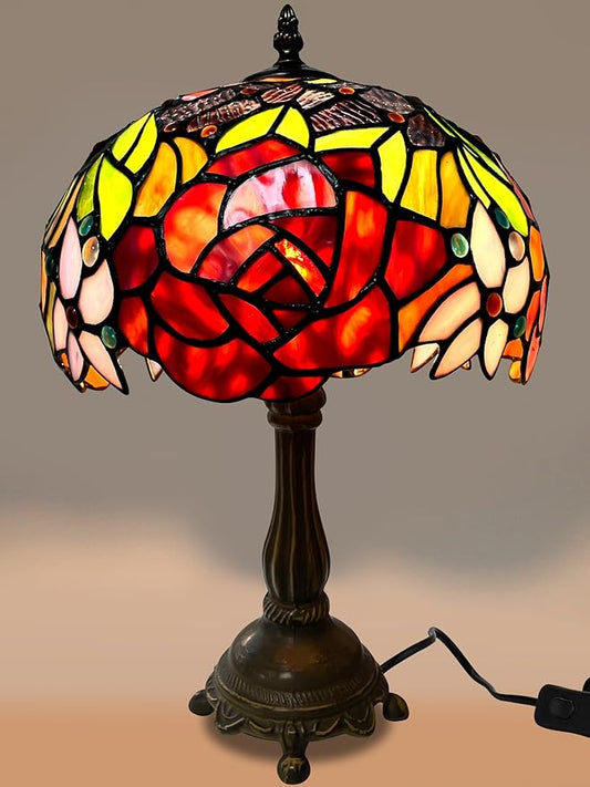 KY&BOSAM Tiffany Lamp Stained Glass Table Lamp Style Art Glass Desk Lamp 16 Inch Tall Glass 10 Inch Wide Lamp Shade Lamp Beside Lamp1 Bulb Antique Zinc Base for Living Room Bedroom Kitchen
