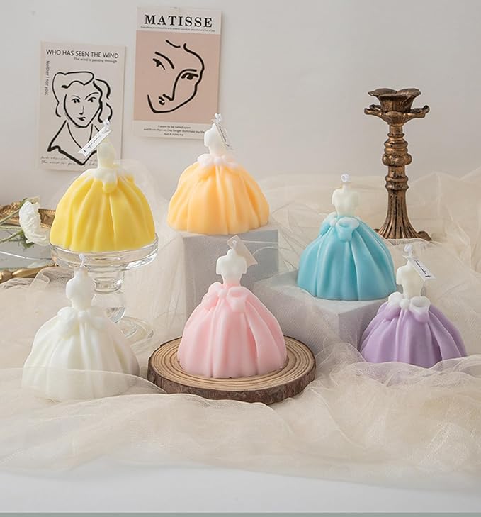 Wedding Dress Aesthetic Scented Candle,200G Handmade Bride Shape Soy Wax Aroma Decorative Candle for Table Photo Prop Valentine's Day Wedding Birthday Gift,Prefect for Meditation Stress (Cream)