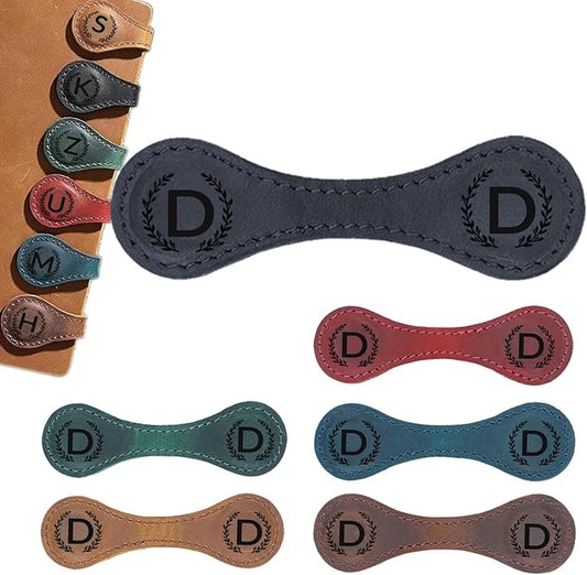 Magnetic Leather Bookmark with 26 Initial for Reading Women,Personalized Magnet Book Marks Gifts for Men,Book Lovers (Black, D)