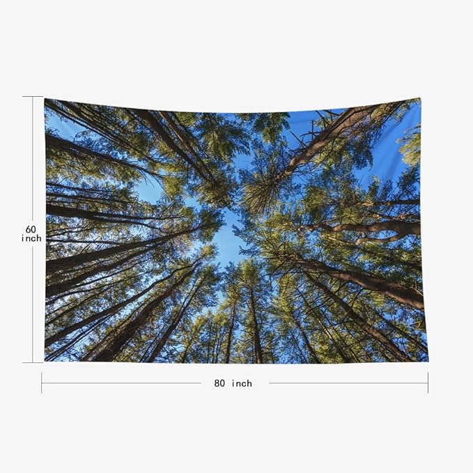 EMMTEEY Forest Tapestry Spring Green Straight Pine Trees Forest Wall Tapestry Nature 80X60 Big Tapestry Christmas Photography Backdrops Large Wall Decor