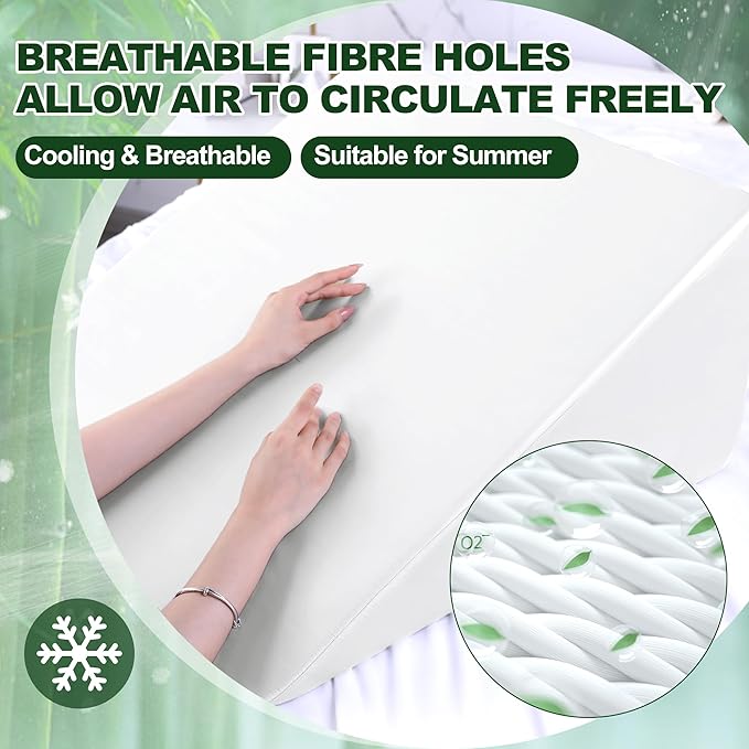 HOMBYS Bamboo Viscose Bed Wedge Pillow Cover with Zipper, 100% Viscose Made from Bamboo, Soft, Cooling, Breathable Wedge Pillowcase Sweat-Absorbent Pillowcase for Summer, 25"x25"x8", White