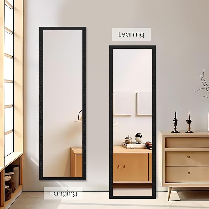 Beauty4U Full Length Mirror Wall Mirror Full Body Mirror Explosion-Proof Wall Mounted Hanging Mirror for Dorm with Rectangular Float Framed for Room Decor, 50"x 14", Black