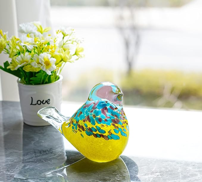 QFkris 6.5'' Blown Glass Bird Figurines Collectibles Multi-Colored Bird Statue Ornament Decor Crystal Animal Paperweight Gift