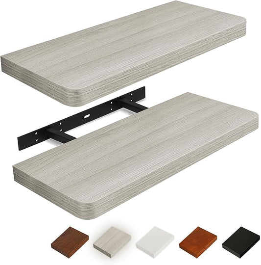 Floating Shelves for Wall, Wood Shelves with Invisible Brackets for Bathroom, Living Room, Bedroom and Kitchen, Long Wall Shelf for Books/Storage/Room Decor, 24 Inch, Set of 2, Grey