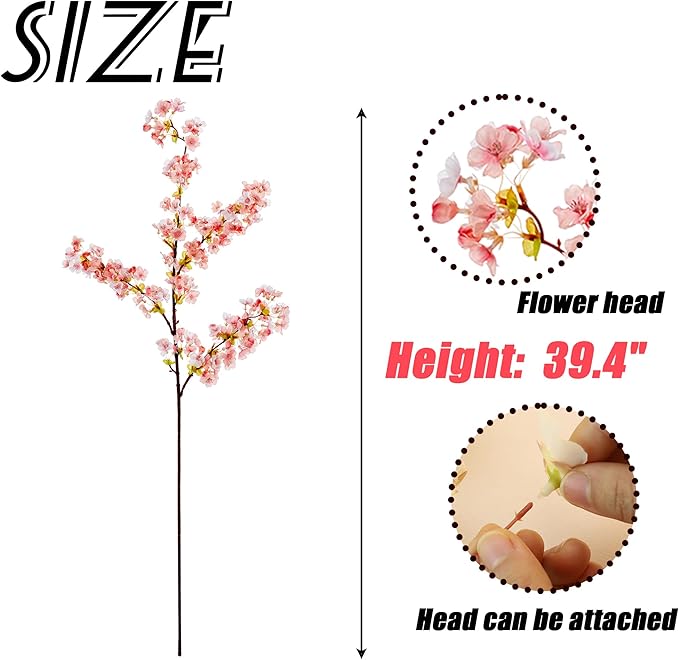 SITUMEIZI Artificial Cherry Blossom Branches Silk 39 Inch Faux Cherry Flowers Peach Tall Stems for Home Wedding Bedroom Table Japanese Real Touch Vase Decoration(3Pcs,Pink)