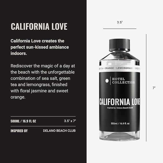 Aroma360 Hotel Collection Diffuser Oil-California Love-Aromatherapy Essential Fragrance-Luxury Hotel Inspired-Marine, Bergamot& Jasmine-500ML 16.9 Fl oz