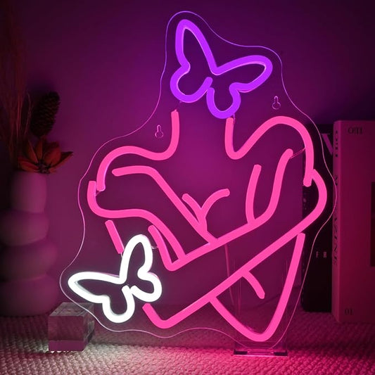 Gamerneon Elegant Butterfly Neon Sign Pink Neon Signs for Wall Decor Beautiful Club LED Lights for Bedroom Living Room Girls Party Bar Neon Light Sign Gift for Women