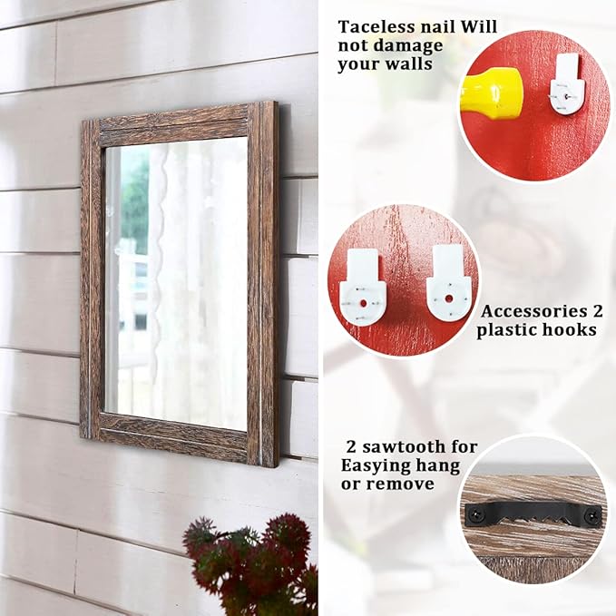 AAZZKANG Mirror with Wood Framed Rectangle Rustic Wall Mirrors Decor for Bedroom Bathroom Living Room Entryway