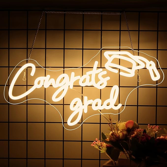 NOSUN Congrats Grad Neon Sign Grad Neon Signs for Wall Decor, Warm White LED Signs for Classmates friends family, USB Neon Word Sign for Party Club Light Up Sign, The best gift for graduating friend