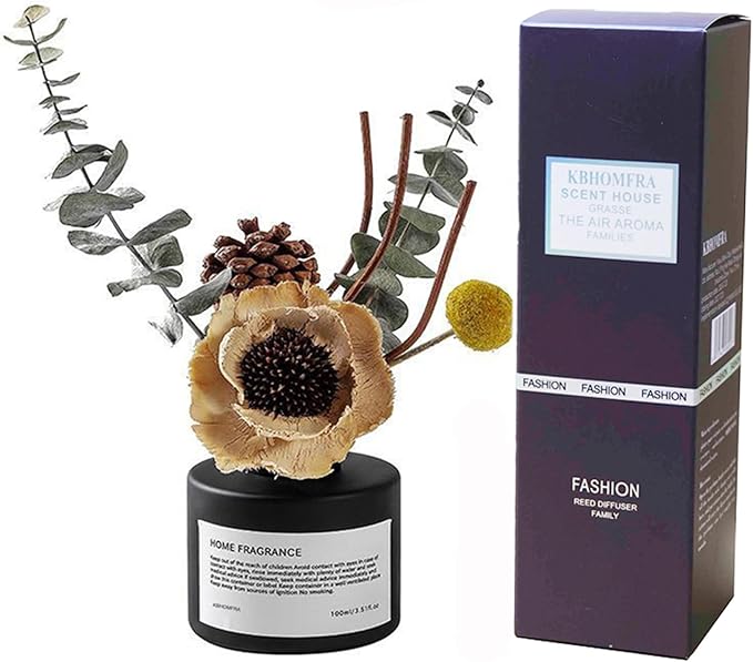 Reed Diffuser Set with Dried Flowers, 3.38fl.oz Fragrance Diffuser with Sticks, Scented Sticks Aroma Diffuser, Home & Office Décor for Air Fresheners, Bathroom (Lime Basil Citrus)