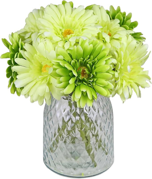 TOPIA Artificial African Daisies Flowers African Daisy Silk Flowers Artificial Gerbera Daisies Pack of 10 (Green)