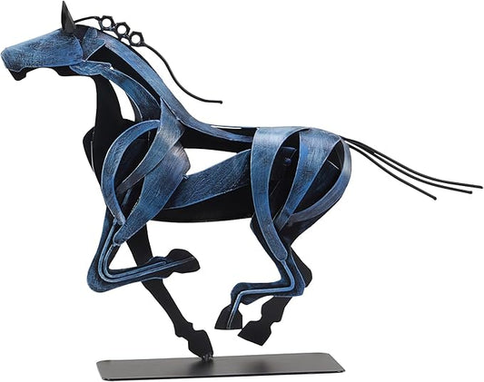 Horse Statue, Unique Metal Art Sculpture for Vintage Home Decor, Modern Decor, Gift for Horse Lovers (Blue)