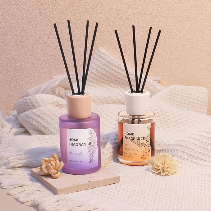 Reed Diffuser - Sea Guaiac Wood&Lavender 4.06oz (120ml) 2 Packs Essential Oil Reed Diffuser Set with 16 Sticks, Long Lasting Fragrance for Home, Bathroom, Bedroom, Room, Decor