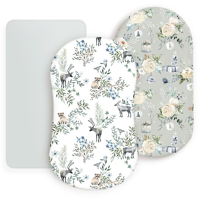 Stretchy Ultra Soft Fitted Bassinet Sheet Set 3 Pack, Universal Fit for Bassinets Baby Cradle Moses Basket Oval Rectangle Mattress Safe and Snug, Stylish Print