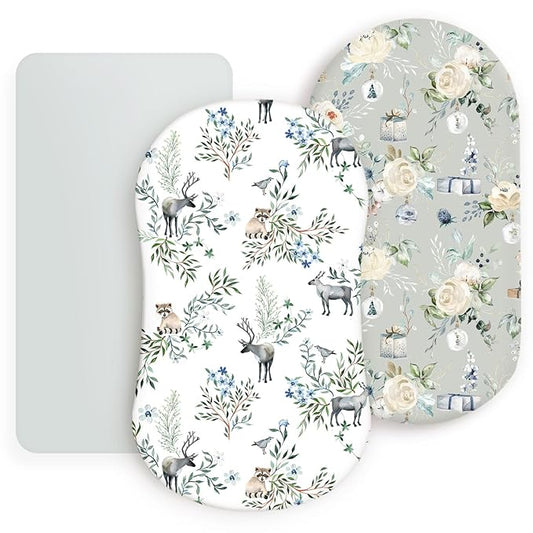 Stretchy Ultra Soft Fitted Bassinet Sheet Set 3 Pack, Universal Fit for Bassinets Baby Cradle Moses Basket Oval Rectangle Mattress Safe and Snug, Stylish Print