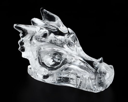 Skullis 2.0" Clear Quartz Rock Crystal Hand Carved Crystal Dragon Skull Sculpture, Crystal Healing.1514