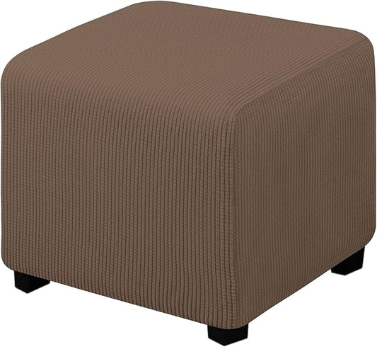 Easy-Going Stretch Square Ottoman Cover Folding Storage Stool Furniture Protector Soft Slipcover with Elastic Bottom (15x15x15inch, Brown)