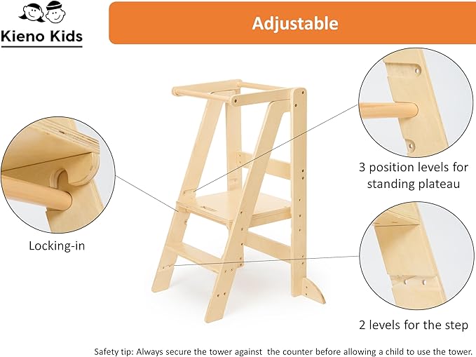 Foldable Kitchen Stool for Kids - Foldable Toddler Tower, Kitchen Stool for Toddlers, Toddler Standing Tower, Toddler Tower, Kids Stool (Wood Color)
