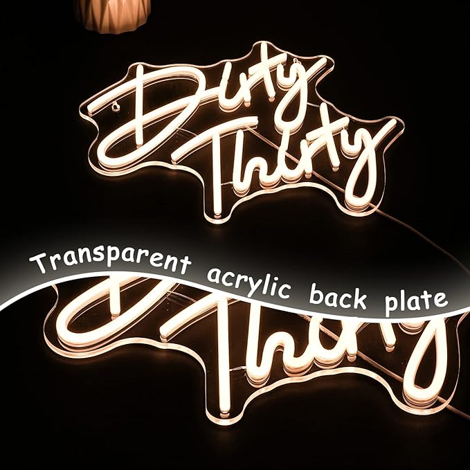 Dirty Thirty Neon Sign 30th Birthday Party Neon Signs Dimmable Warm Letter LED Neon Lights USB Powered with Switch for Wall Decor Bar Club Hotel Restaurant Party