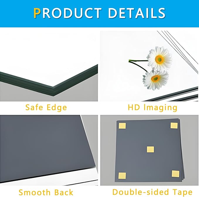 SUNQUEEN 12" x 12" Glass Mirror Tiles for Wall – Frameless Full Length Mirror Wall Mounted, Full Body Mirrors for Bedroom Home Gym Door & Bathroom (4-Pack)