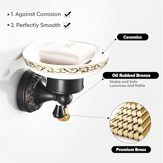 Leyden Bronze Soap Dish, Oil Rubbed Bronze Bathroom Accessories Soap Holder Shower Room Soap Dish Stand Organizer Tray Ceramic Dish Brass Retro Wave Pattern Design