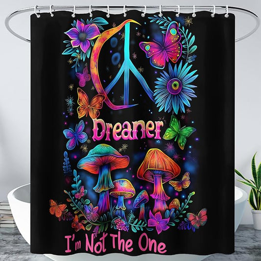 AILONEN Mushroom Shower Curtain for Bathroom,Butterfly Flower Design,Polyester Fabric,Waterproof,Blue Purple Fungus Plants Black Bath Curtains Washable,with 12 Plastic Hooks, 48" W x 72" H