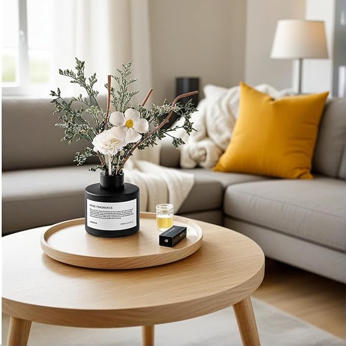 Reed Diffuser Set with Dried Flowers, 3.38fl.oz Fragrance Diffuser with Sticks, Scented Sticks Aroma Diffuser, Home & Office Décor for Air Fresheners, Bathroom (Jasmine Tea)