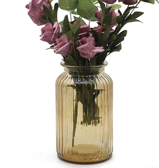 OFFIDIX Glass Vase,7.3 * 4.3in Vertical Line Geometric Faceted Design Flower Vase
