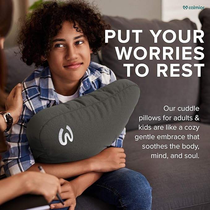 Calmier - 6 lb Sensory Weighted Pillow - Glass Bead Filled Hug Pillow - Ultra Plush Cozy Weighted Pillows for Adults and Kids - Child Sensory Pillow - Weighted Lap Pad (Charcoal Gray - Fleece, 6 LBS)